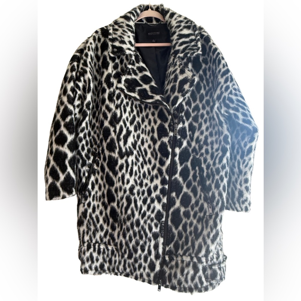 Banana Republic Black and White Animal Print Cocoon moto Jacket size XL
